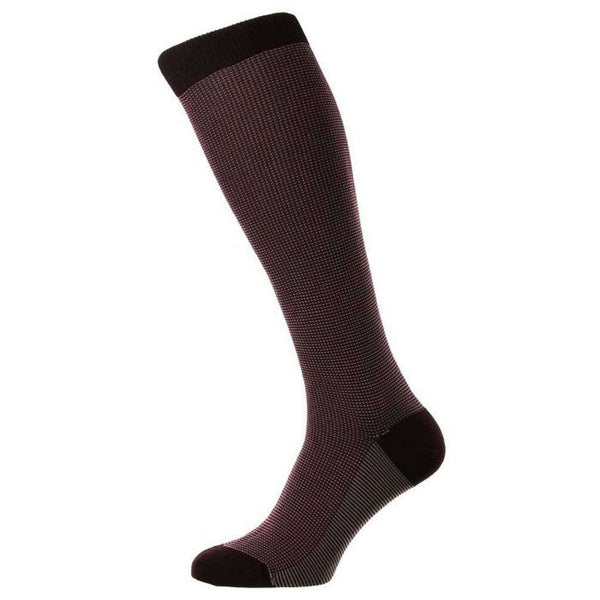 Pantherella Burgundy Tewkesbury 3 Colour Birdseye Cotton Fil D'Ecosse Over the Calf Socks