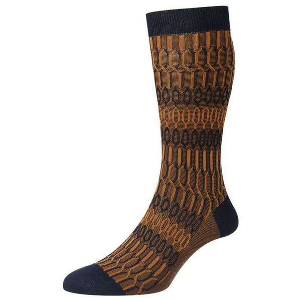 Pantherella Navy Islington Texture Jacquard Cotton Fil D'Ecosse Socks